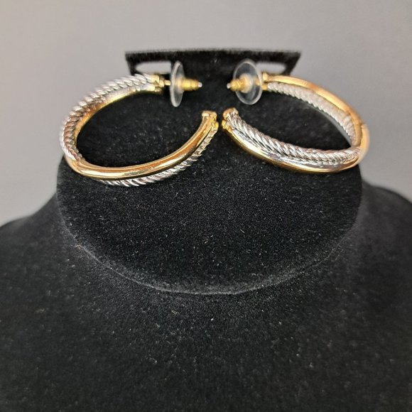 Twisted Cable, Hammered Gold & Silver Tone Hoop Earrings  4 pair - Picture 8 of 14